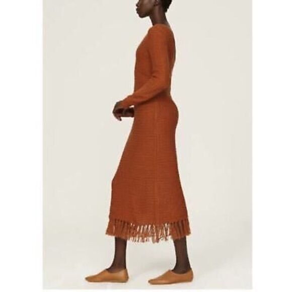 Pamela Love Fringe Burnt Orange Rust Long Sleeves Sweater Dress S 🪷 - Picture 4 of 13